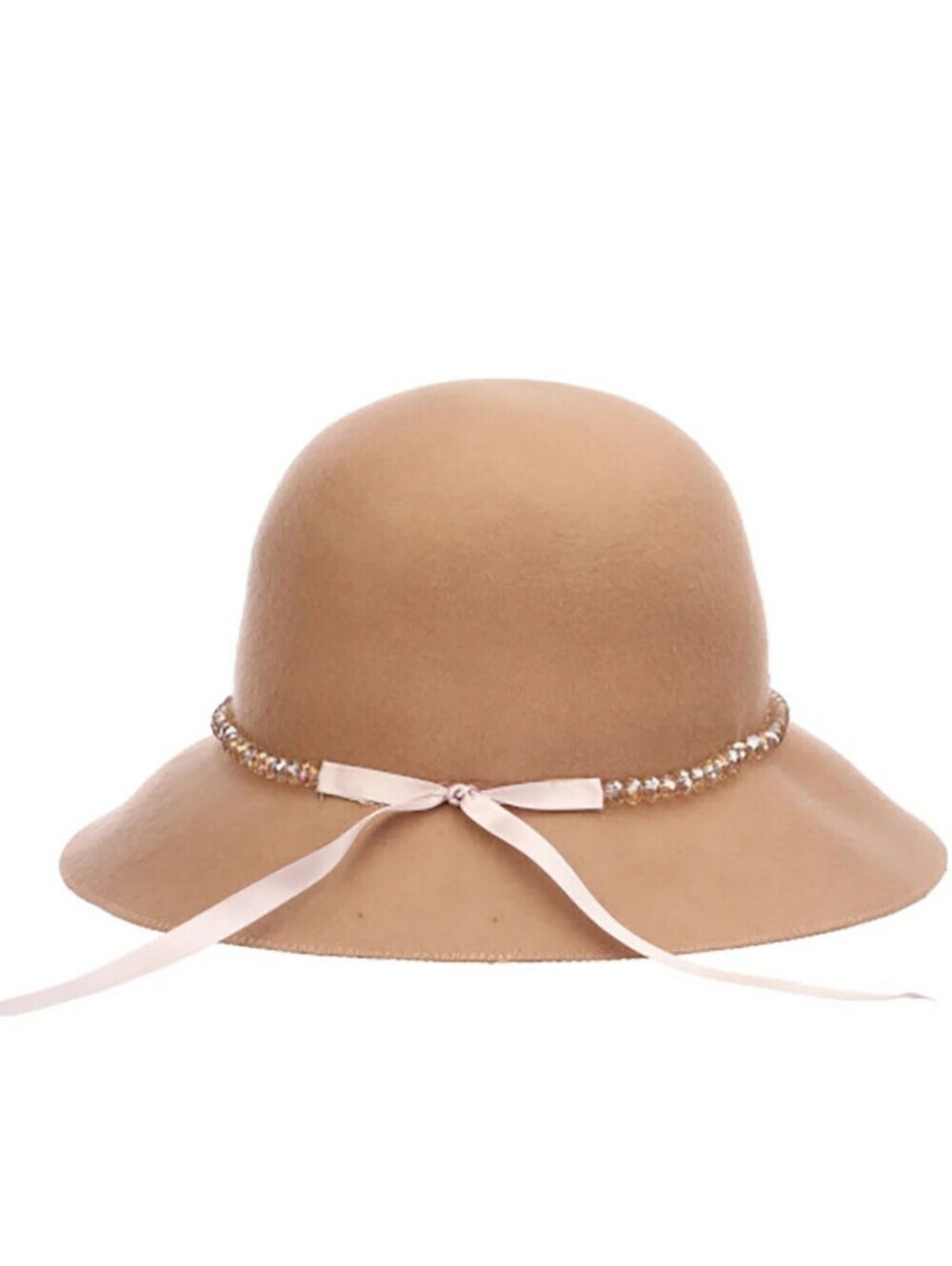 Scala Beige Felt Floppy Hat with Ribbon and Beaded Band